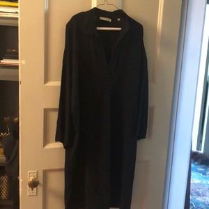 Black silk tunic dress with pockets deep v neck